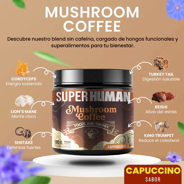 Mushroom Coffee - Mezcla de 6 hongos adaptógenos funcionales Super Alimentos (30 porciones)