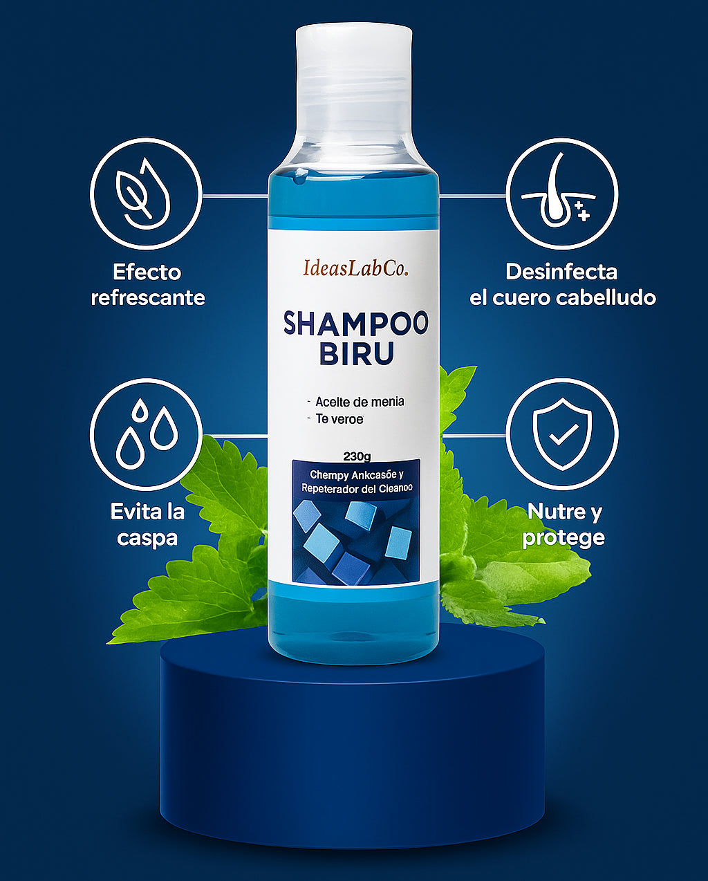 Shampoo Biru™ Anticaspa con Menta y Té Verde – Purifica y Refresca el Cuero Cabelludo - IdeasLabCo™