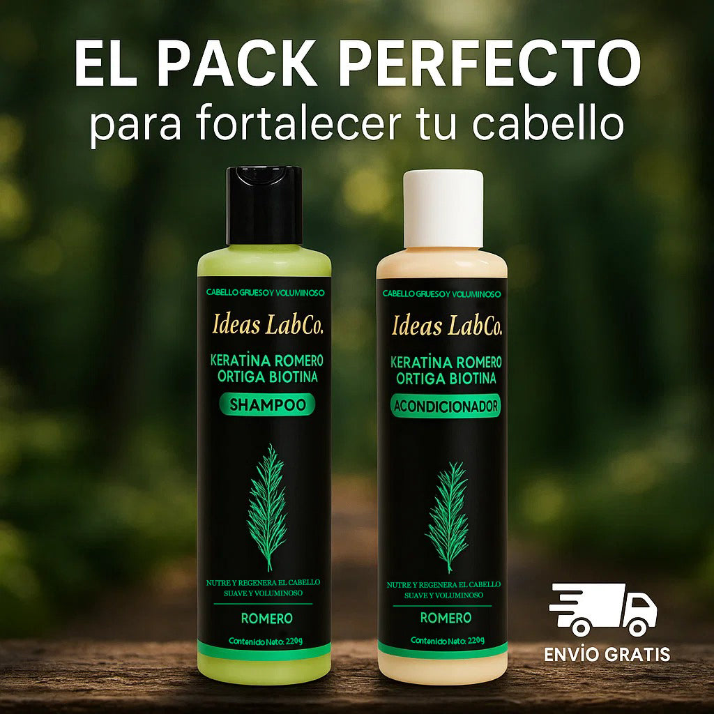 Pack Shampoo + Acondicionador (Keratina, Romero, Ortiga, Biotina) - Nutre y Regenera tu Cabello