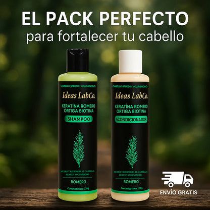 Pack Shampoo + Acondicionador (Keratina, Romero, Ortiga, Biotina) - Nutre y Regenera tu Cabello