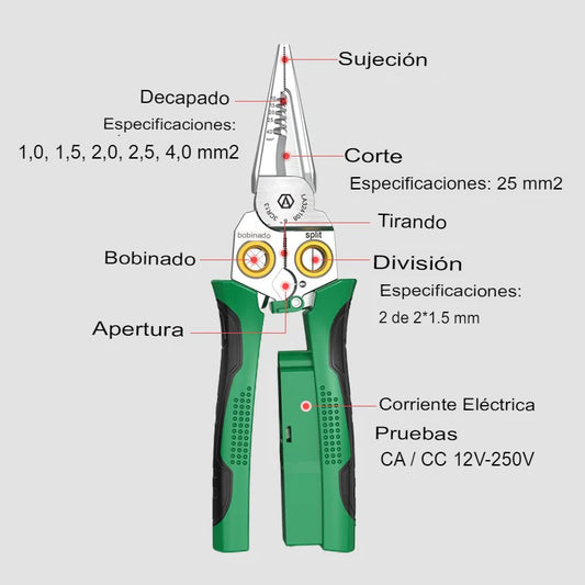 Alicate con Tester eléctrico ⚡ 8 en 1